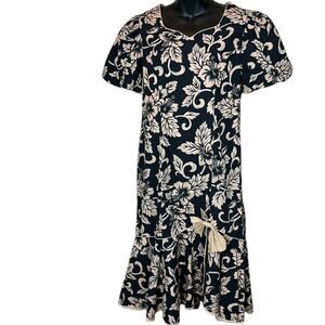 Vintage Hawaiian dress Shannon Marie luau midi bow puff sleeve coquette